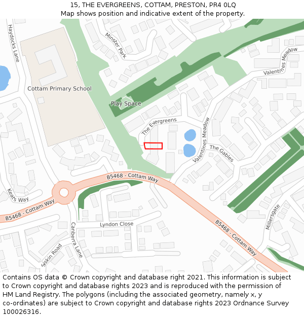 15, THE EVERGREENS, COTTAM, PRESTON, PR4 0LQ: Location map and indicative extent of plot
