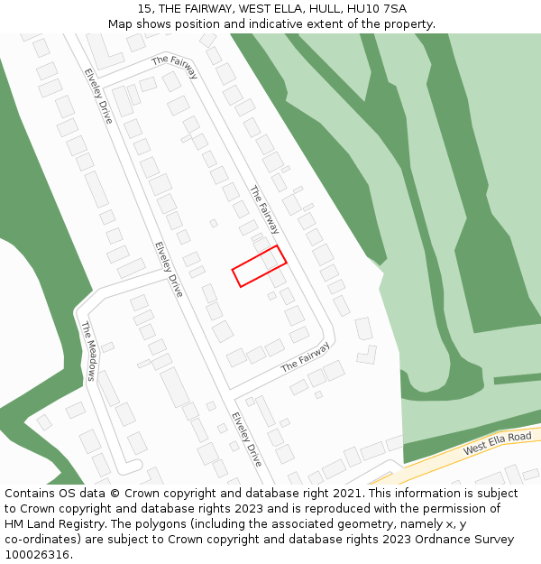 15, THE FAIRWAY, WEST ELLA, HULL, HU10 7SA: Location map and indicative extent of plot