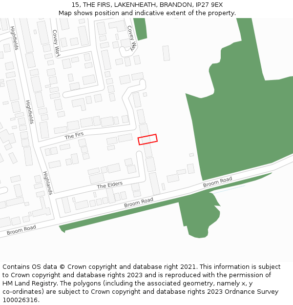 15, THE FIRS, LAKENHEATH, BRANDON, IP27 9EX: Location map and indicative extent of plot