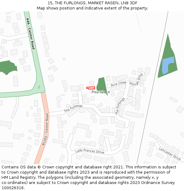 15, THE FURLONGS, MARKET RASEN, LN8 3DF: Location map and indicative extent of plot