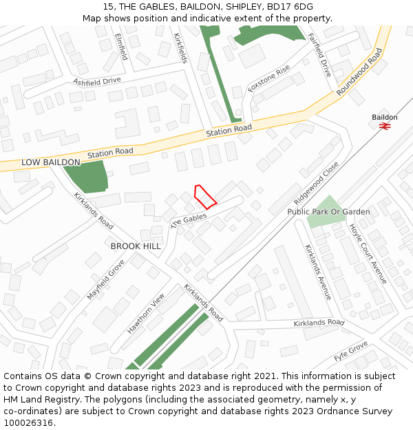 15, THE GABLES, BAILDON, SHIPLEY, BD17 6DG: Location map and indicative extent of plot