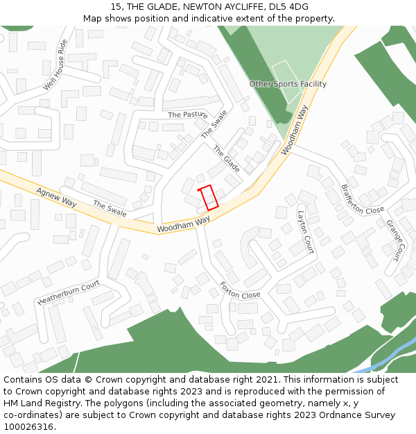 15, THE GLADE, NEWTON AYCLIFFE, DL5 4DG: Location map and indicative extent of plot