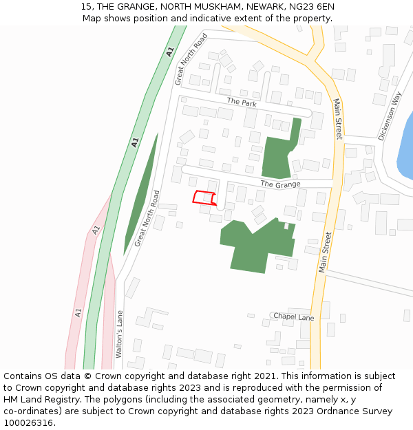 15, THE GRANGE, NORTH MUSKHAM, NEWARK, NG23 6EN: Location map and indicative extent of plot