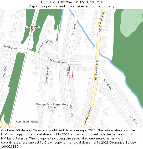 15, THE GRANGEWAY, LONDON, N21 2HB: Location map and indicative extent of plot