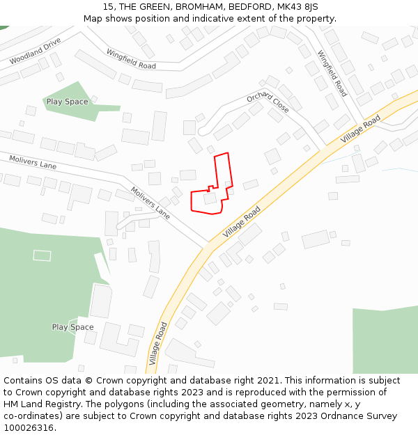 15, THE GREEN, BROMHAM, BEDFORD, MK43 8JS: Location map and indicative extent of plot