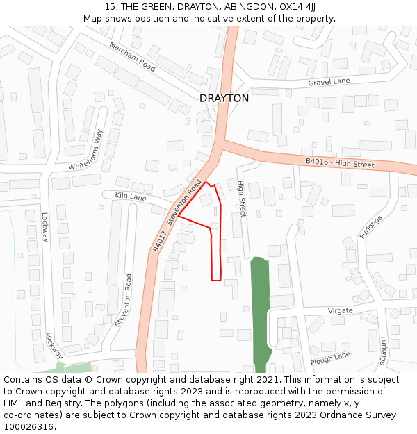 15, THE GREEN, DRAYTON, ABINGDON, OX14 4JJ: Location map and indicative extent of plot