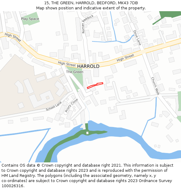 15, THE GREEN, HARROLD, BEDFORD, MK43 7DB: Location map and indicative extent of plot