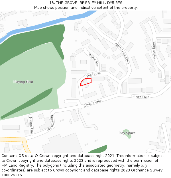 15, THE GROVE, BRIERLEY HILL, DY5 3ES: Location map and indicative extent of plot