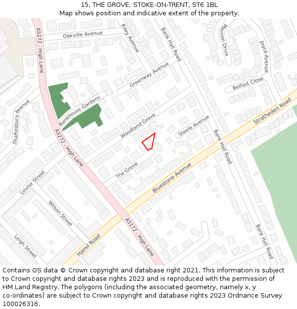 15, THE GROVE, STOKE-ON-TRENT, ST6 1BL: Location map and indicative extent of plot