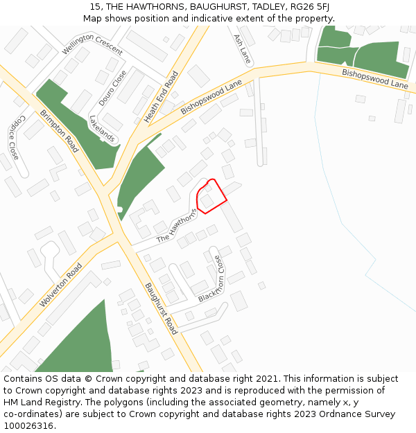 15, THE HAWTHORNS, BAUGHURST, TADLEY, RG26 5FJ: Location map and indicative extent of plot
