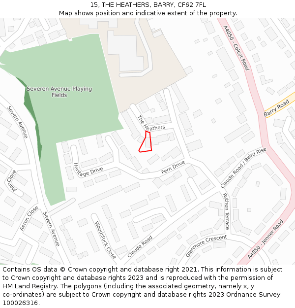 15, THE HEATHERS, BARRY, CF62 7FL: Location map and indicative extent of plot