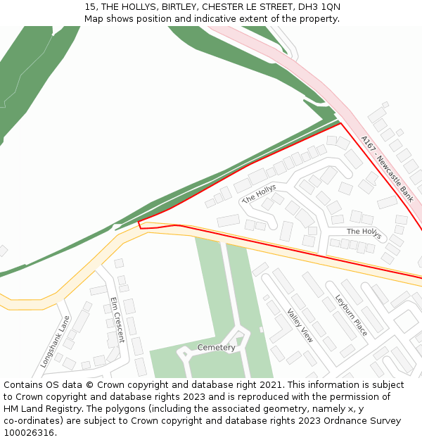 15, THE HOLLYS, BIRTLEY, CHESTER LE STREET, DH3 1QN: Location map and indicative extent of plot