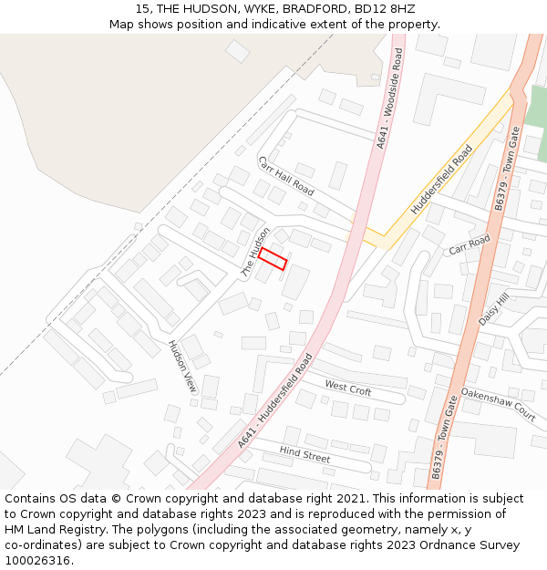15, THE HUDSON, WYKE, BRADFORD, BD12 8HZ: Location map and indicative extent of plot