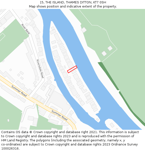 15, THE ISLAND, THAMES DITTON, KT7 0SH: Location map and indicative extent of plot