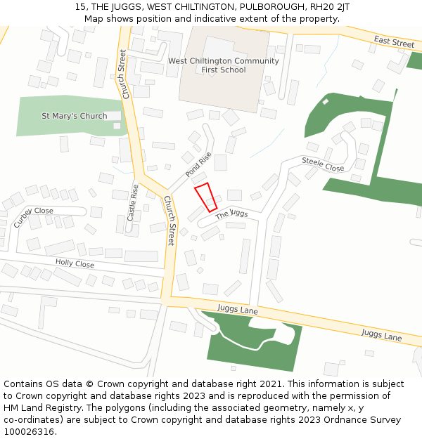 15, THE JUGGS, WEST CHILTINGTON, PULBOROUGH, RH20 2JT: Location map and indicative extent of plot