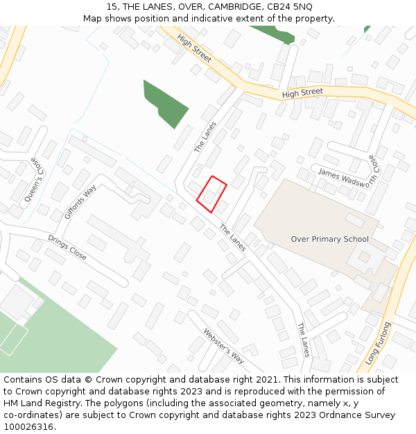 15, THE LANES, OVER, CAMBRIDGE, CB24 5NQ: Location map and indicative extent of plot