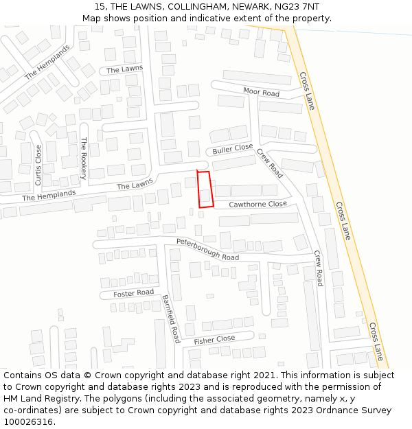 15, THE LAWNS, COLLINGHAM, NEWARK, NG23 7NT: Location map and indicative extent of plot