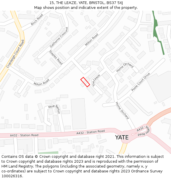 15, THE LEAZE, YATE, BRISTOL, BS37 5XJ: Location map and indicative extent of plot