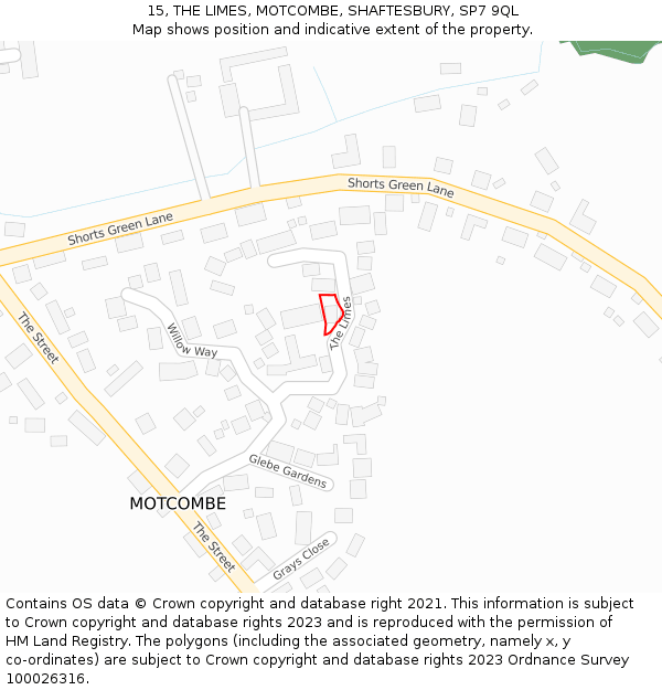 15, THE LIMES, MOTCOMBE, SHAFTESBURY, SP7 9QL: Location map and indicative extent of plot