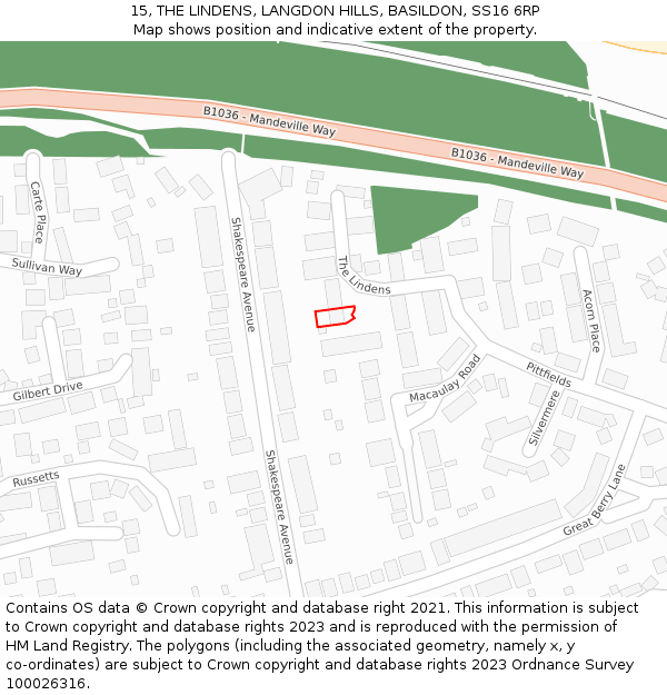 15, THE LINDENS, LANGDON HILLS, BASILDON, SS16 6RP: Location map and indicative extent of plot