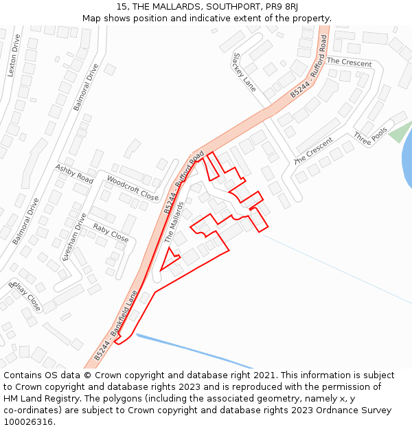 15, THE MALLARDS, SOUTHPORT, PR9 8RJ: Location map and indicative extent of plot