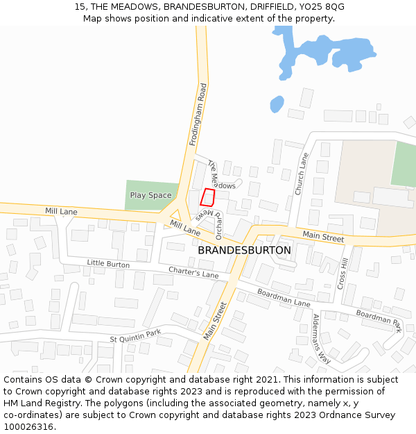 15, THE MEADOWS, BRANDESBURTON, DRIFFIELD, YO25 8QG: Location map and indicative extent of plot