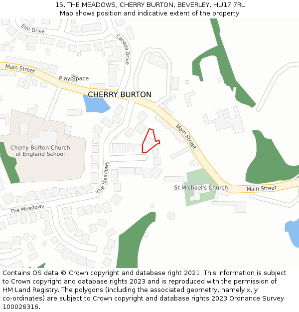 15, THE MEADOWS, CHERRY BURTON, BEVERLEY, HU17 7RL: Location map and indicative extent of plot