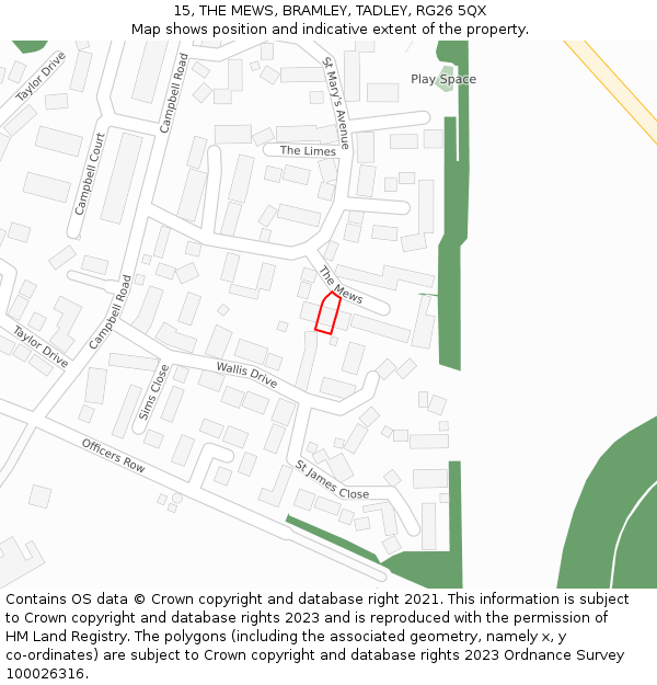 15, THE MEWS, BRAMLEY, TADLEY, RG26 5QX: Location map and indicative extent of plot