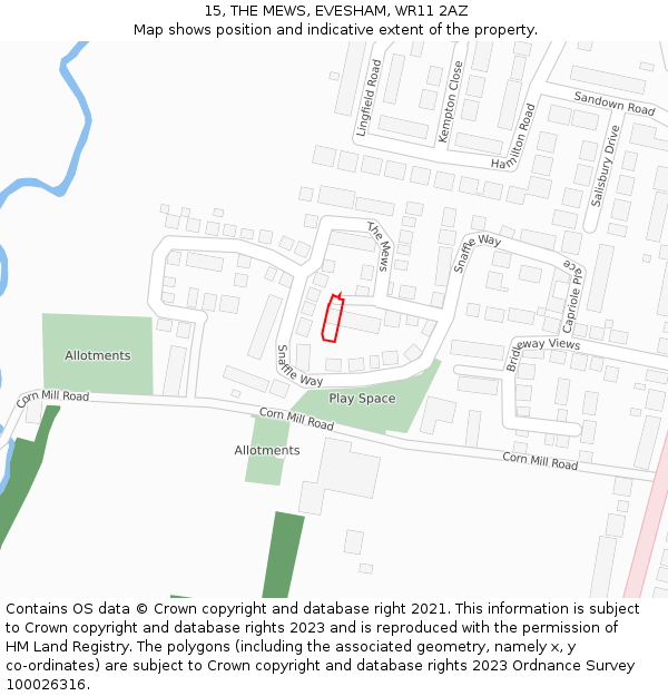 15, THE MEWS, EVESHAM, WR11 2AZ: Location map and indicative extent of plot