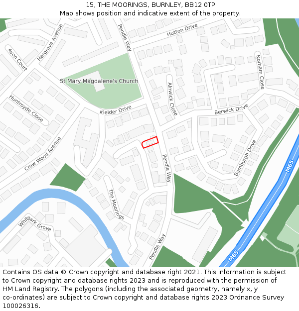 15, THE MOORINGS, BURNLEY, BB12 0TP: Location map and indicative extent of plot