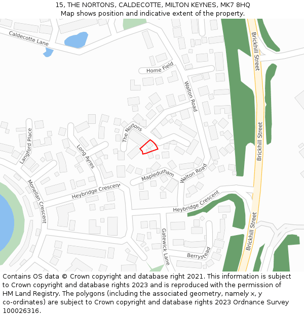 15, THE NORTONS, CALDECOTTE, MILTON KEYNES, MK7 8HQ: Location map and indicative extent of plot