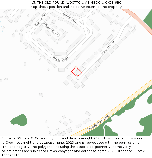 15, THE OLD POUND, WOOTTON, ABINGDON, OX13 6BQ: Location map and indicative extent of plot