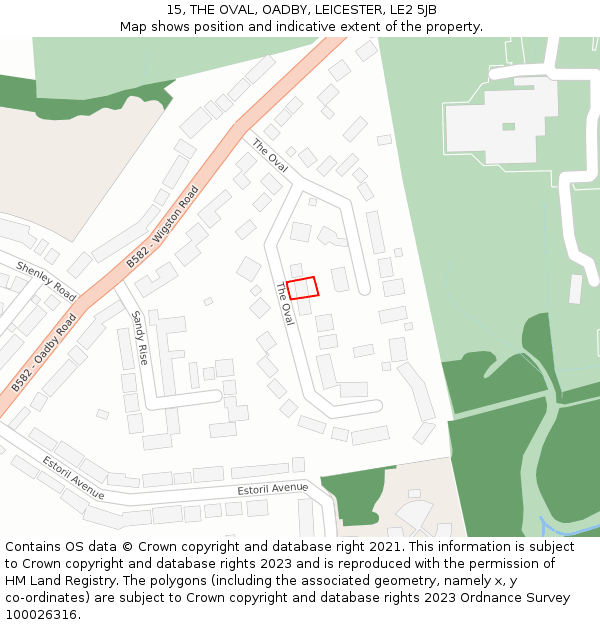 15, THE OVAL, OADBY, LEICESTER, LE2 5JB: Location map and indicative extent of plot