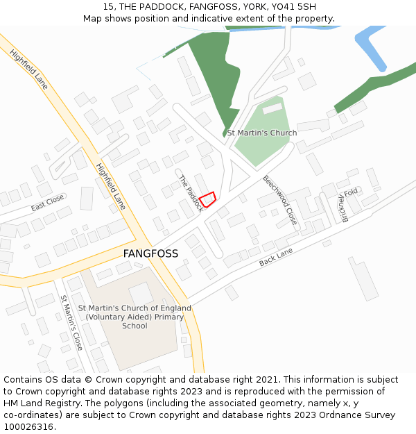 15, THE PADDOCK, FANGFOSS, YORK, YO41 5SH: Location map and indicative extent of plot