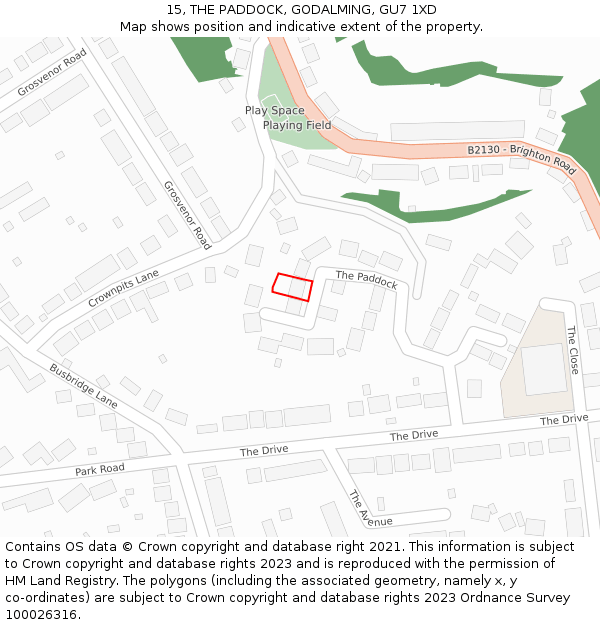 15, THE PADDOCK, GODALMING, GU7 1XD: Location map and indicative extent of plot