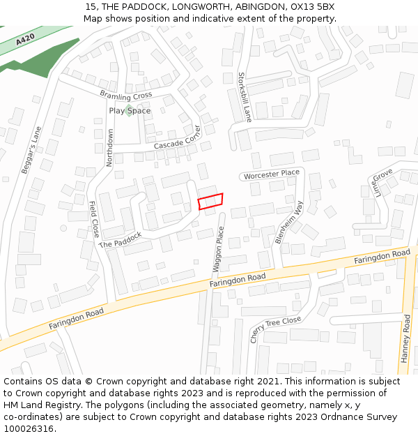 15, THE PADDOCK, LONGWORTH, ABINGDON, OX13 5BX: Location map and indicative extent of plot