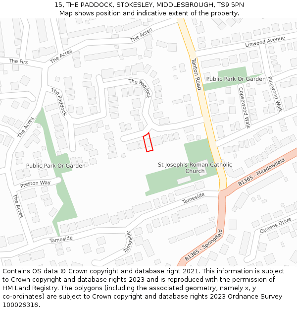 15, THE PADDOCK, STOKESLEY, MIDDLESBROUGH, TS9 5PN: Location map and indicative extent of plot