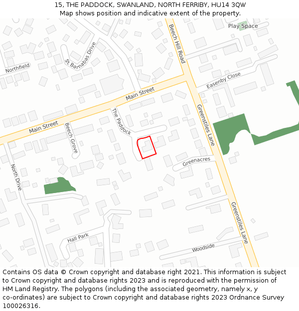15, THE PADDOCK, SWANLAND, NORTH FERRIBY, HU14 3QW: Location map and indicative extent of plot