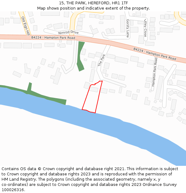 15, THE PARK, HEREFORD, HR1 1TF: Location map and indicative extent of plot