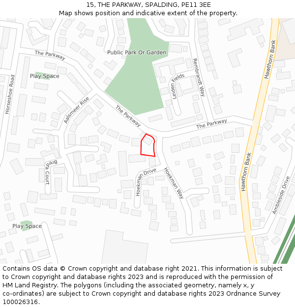 15, THE PARKWAY, SPALDING, PE11 3EE: Location map and indicative extent of plot