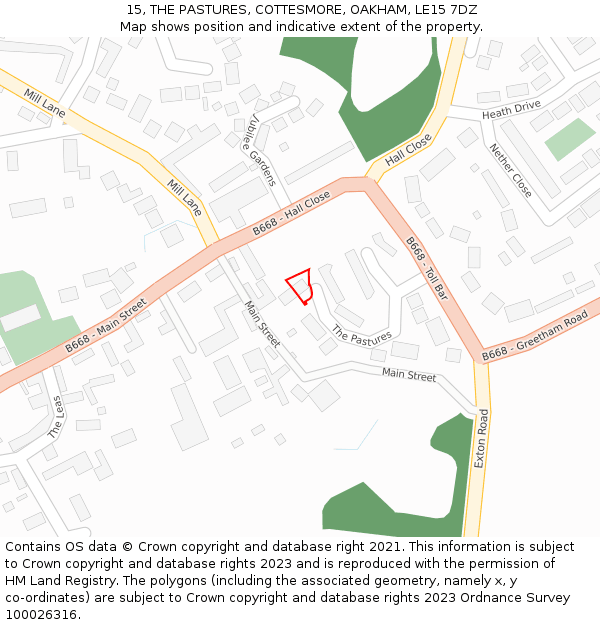 15, THE PASTURES, COTTESMORE, OAKHAM, LE15 7DZ: Location map and indicative extent of plot