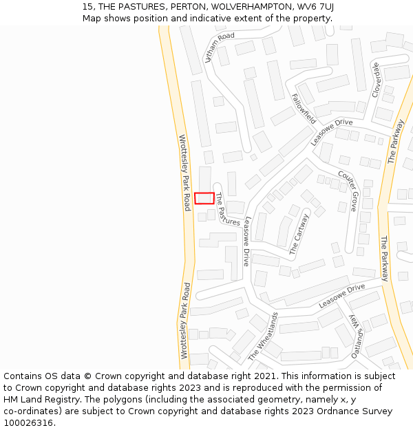 15, THE PASTURES, PERTON, WOLVERHAMPTON, WV6 7UJ: Location map and indicative extent of plot