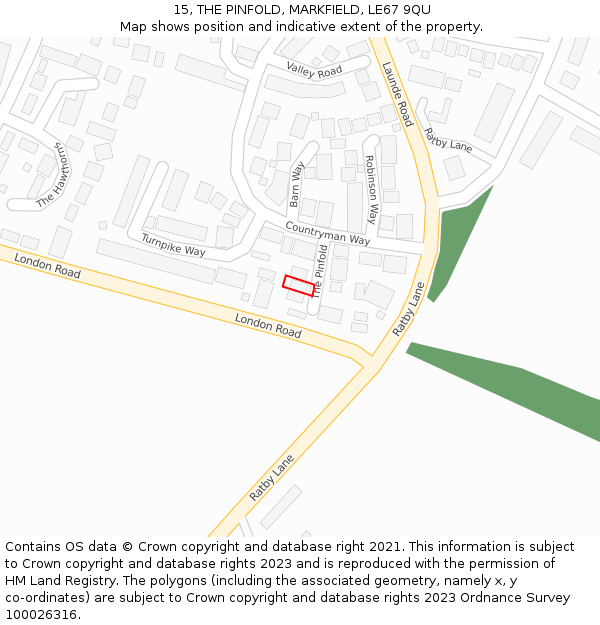 15, THE PINFOLD, MARKFIELD, LE67 9QU: Location map and indicative extent of plot