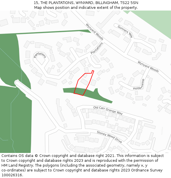 15, THE PLANTATIONS, WYNYARD, BILLINGHAM, TS22 5SN: Location map and indicative extent of plot