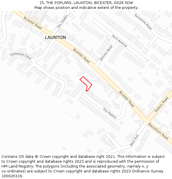 15, THE POPLARS, LAUNTON, BICESTER, OX26 5DW: Location map and indicative extent of plot