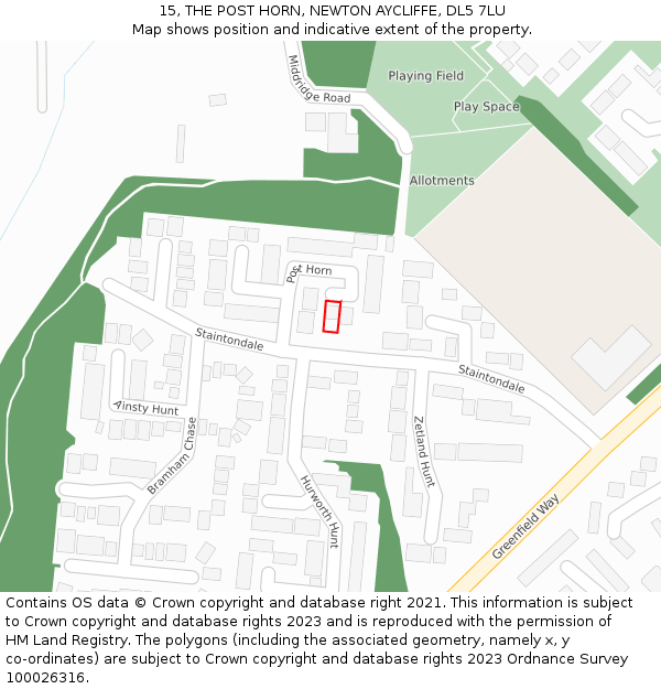 15, THE POST HORN, NEWTON AYCLIFFE, DL5 7LU: Location map and indicative extent of plot