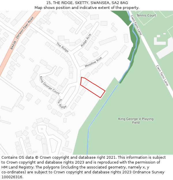 15, THE RIDGE, SKETTY, SWANSEA, SA2 8AG: Location map and indicative extent of plot