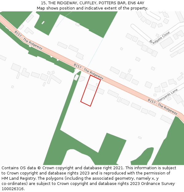 15, THE RIDGEWAY, CUFFLEY, POTTERS BAR, EN6 4AY: Location map and indicative extent of plot