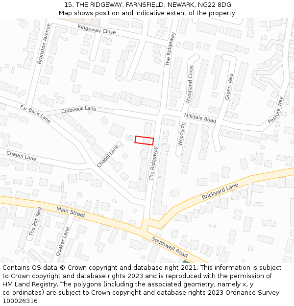 15, THE RIDGEWAY, FARNSFIELD, NEWARK, NG22 8DG: Location map and indicative extent of plot