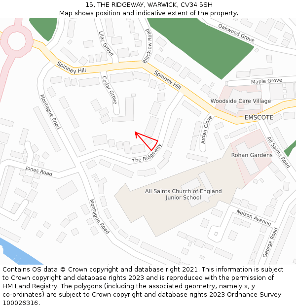 15, THE RIDGEWAY, WARWICK, CV34 5SH: Location map and indicative extent of plot